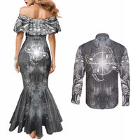 New Zealand Matariki Ururangi Couples Matching Mermaid Dress and Long Sleeve Button Shirt Maori Moko Grey Galaxy LT05 - Polynesian Pride