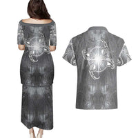 New Zealand Matariki Ururangi Couples Matching Puletasi and Hawaiian Shirt Maori Moko Grey Galaxy LT05 - Polynesian Pride