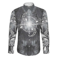 New Zealand Matariki Ururangi Family Matching Long Sleeve Bodycon Dress and Hawaiian Shirt Maori Moko Grey Galaxy LT05 Dad's Shirt - Long Sleeve Grey - Polynesian Pride