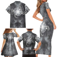 New Zealand Matariki Ururangi Family Matching Short Sleeve Bodycon Dress and Hawaiian Shirt Maori Moko Grey Galaxy LT05 - Polynesian Pride