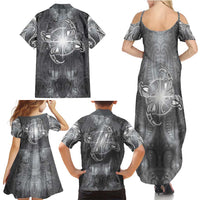New Zealand Matariki Ururangi Family Matching Summer Maxi Dress and Hawaiian Shirt Maori Moko Grey Galaxy LT05 - Polynesian Pride