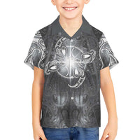New Zealand Matariki Ururangi Kid Hawaiian Shirt Maori Moko Grey Galaxy LT05 Kid Grey - Polynesian Pride