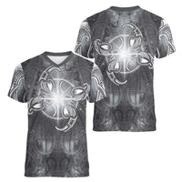 New Zealand Matariki Ururangi Women V-Neck T-Shirt Maori Moko Grey Galaxy LT05 - Polynesian Pride