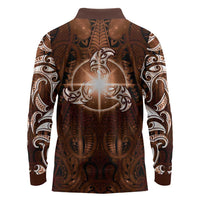 New Zealand Matariki Tupuanuku Long Sleeve Polo Shirt Maori Moko Brown Galaxy LT05 - Polynesian Pride