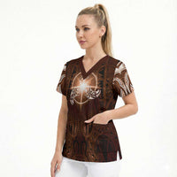 New Zealand Matariki Tupuanuku Scrub Top Maori Moko Brown Galaxy