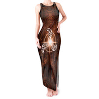 New Zealand Matariki Tupuanuku Tank Maxi Dress Maori Moko Brown Galaxy LT05 Women Brown - Polynesian Pride