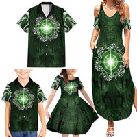 New Zealand Matariki Tupuarangi Family Matching Summer Maxi Dress and Hawaiian Shirt Maori Moko Green Galaxy LT05 - Polynesian Pride