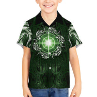 New Zealand Matariki Tupuarangi Family Matching Tank Maxi Dress and Hawaiian Shirt Maori Moko Green Galaxy LT05 Son's Shirt Green - Polynesian Pride