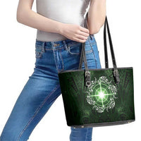 New Zealand Matariki Tupuarangi Leather Tote Bag Maori Moko Green Galaxy