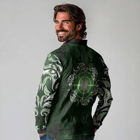 New Zealand Matariki Tupuarangi Long Sleeve Polo Shirt Maori Moko Green Galaxy LT05 - Polynesian Pride