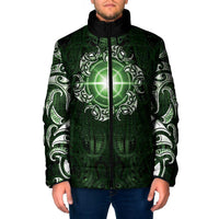 New Zealand Matariki Tupuarangi Padded Jacket Maori Moko Green Galaxy