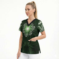 New Zealand Matariki Tupuarangi Scrub Top Maori Moko Green Galaxy