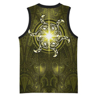 New Zealand Matariki Hiwaiterangi Basketball Jersey Maori Moko Yellow Galaxy LT05 - Polynesian Pride