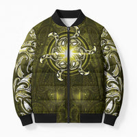 New Zealand Matariki Hiwaiterangi Bomber Puffer Jacket Maori Moko Yellow Galaxy