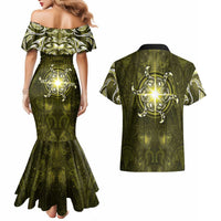 New Zealand Matariki Hiwaiterangi Couples Matching Mermaid Dress and Hawaiian Shirt Maori Moko Yellow Galaxy LT05 - Polynesian Pride