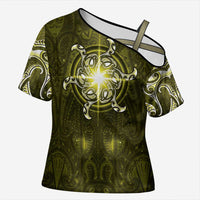 New Zealand Matariki Hiwaiterangi Cross Shoulder Shirt Maori Moko Yellow Galaxy LT05 Female Yellow - Polynesian Pride