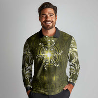 New Zealand Matariki Hiwaiterangi Long Sleeve Polo Shirt Maori Moko Yellow Galaxy LT05 - Polynesian Pride