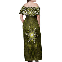 New Zealand Matariki Hiwaiterangi Off Shoulder Maxi Dress Maori Moko Yellow Galaxy LT05 - Polynesian Pride