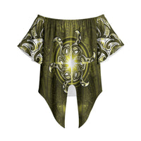 New Zealand Matariki Hiwaiterangi Off Shoulder Wrap Waist Top Maori Moko Yellow Galaxy LT05 Yellow - Polynesian Pride