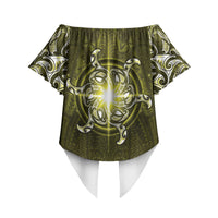 New Zealand Matariki Hiwaiterangi Off Shoulder Wrap Waist Top Maori Moko Yellow Galaxy LT05 - Polynesian Pride