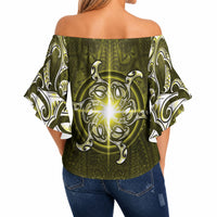 New Zealand Matariki Hiwaiterangi Off Shoulder Wrap Waist Top Maori Moko Yellow Galaxy LT05 - Polynesian Pride
