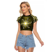 New Zealand Matariki Hiwaiterangi Raglan Cropped T Shirt Maori Moko Yellow Galaxy LT05 Female Yellow - Polynesian Pride