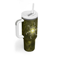 New Zealand Matariki Hiwaiterangi Tumbler With Handle Maori Moko Yellow Galaxy