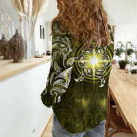 New Zealand Matariki Hiwaiterangi Women Casual Shirt Maori Moko Yellow Galaxy LT05 - Polynesian Pride