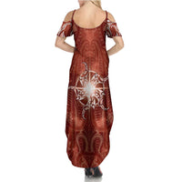 New Zealand Matariki Pohutukawa Family Matching Summer Maxi Dress and Hawaiian Shirt Maori Moko Red Galaxy LT05 - Polynesian Pride