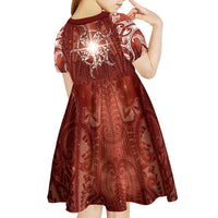 New Zealand Matariki Pohutukawa Kid Short Sleeve Dress Maori Moko Red Galaxy