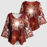 New Zealand Matariki Pohutukawa Kimono Sleeve Blouse Maori Moko Red Galaxy