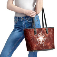 New Zealand Matariki Pohutukawa Leather Tote Bag Maori Moko Red Galaxy