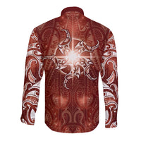 New Zealand Matariki Pohutukawa Long Sleeve Button Shirt Maori Moko Red Galaxy