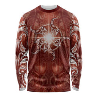 New Zealand Matariki Pohutukawa Long Sleeve Shirt Maori Moko Red Galaxy