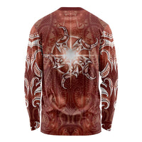 New Zealand Matariki Pohutukawa Long Sleeve Shirt Maori Moko Red Galaxy