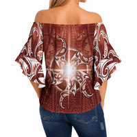 New Zealand Matariki Pohutukawa Off Shoulder Wrap Waist Top Maori Moko Red Galaxy LT05 - Polynesian Pride