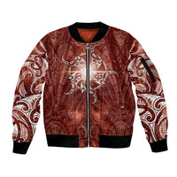 New Zealand Matariki Pohutukawa Sleeve Zip Bomber Jacket Maori Moko Red Galaxy