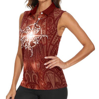 New Zealand Matariki Pohutukawa Women Sleeveless Polo Shirt Maori Moko Red Galaxy LT05 - Polynesian Pride