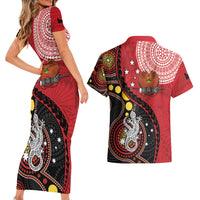 Papua New Guinea And Australia Aboriginal Couples Matching Short Sleeve Bodycon Dress and Hawaiian Shirt Bird Of Paradise And Kangaroo Together LT05 - Polynesian Pride