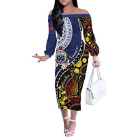 Samoa And Australia Together Family Matching Off The Shoulder Long Sleeve Dress and Hawaiian Shirt Aboriginal Mix Polynesian