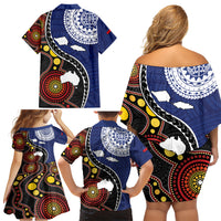 Samoa And Australia Together Family Matching Off Shoulder Short Dress and Hawaiian Shirt Aboriginal Mix Polynesian
