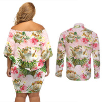 Hawaii Guinea Hula Pig Couples Matching Off Shoulder Short Dress and Long Sleeve Button Shirt Funny Tropical Style LT05 - Polynesian Pride