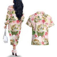 Hawaii Guinea Hula Pig Couples Matching Off The Shoulder Long Sleeve Dress and Hawaiian Shirt Funny Tropical Style