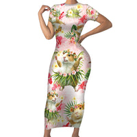 Hawaii Guinea Hula Pig Short Sleeve Bodycon Dress Funny Tropical Style LT05 Long Dress Pink - Polynesian Pride