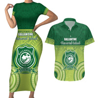 Personalised Ballantine Memorial School Couples Matching Short Sleeve Bodycon Dress and Hawaiian Shirt With Fijian Tapa Pattern LT05 Green - Polynesian Pride