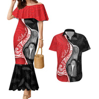 New Zealand Aotearoa Couples Matching Mermaid Dress and Hawaiian Shirt Kiwi Fern Maori Pattern Red Version LT05 Red - Polynesian Pride