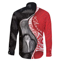 New Zealand Aotearoa Family Matching Short Sleeve Bodycon Dress and Hawaiian Shirt Kiwi Fern Maori Pattern Red Version