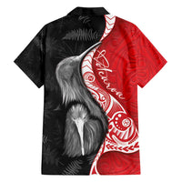 New Zealand Aotearoa Family Matching Tank Maxi Dress and Hawaiian Shirt Kiwi Fern Maori Pattern Red Version