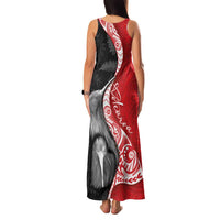 New Zealand Aotearoa Family Matching Tank Maxi Dress and Hawaiian Shirt Kiwi Fern Maori Pattern Red Version