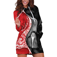New Zealand Aotearoa Hoodie Dress Kiwi Fern Maori Pattern Red Version